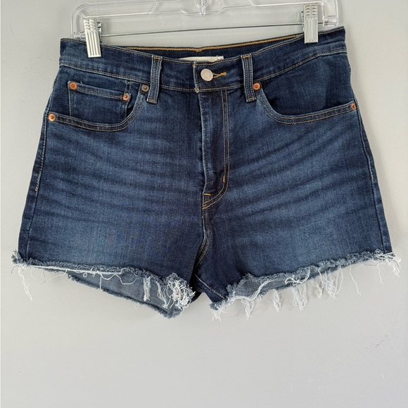 Levi Strauss & Co High Rise Denim Shorts Sz 30 dark wash raw hem - Picture 1 of 10